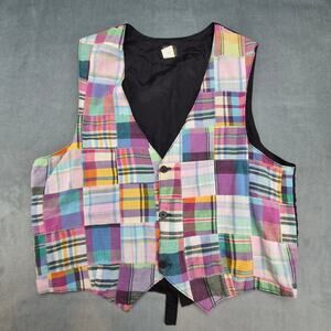 Well Bred Boxer Dopamine Vest Unisex Quilt Patchwork Plaid 90's Boho Vintage L